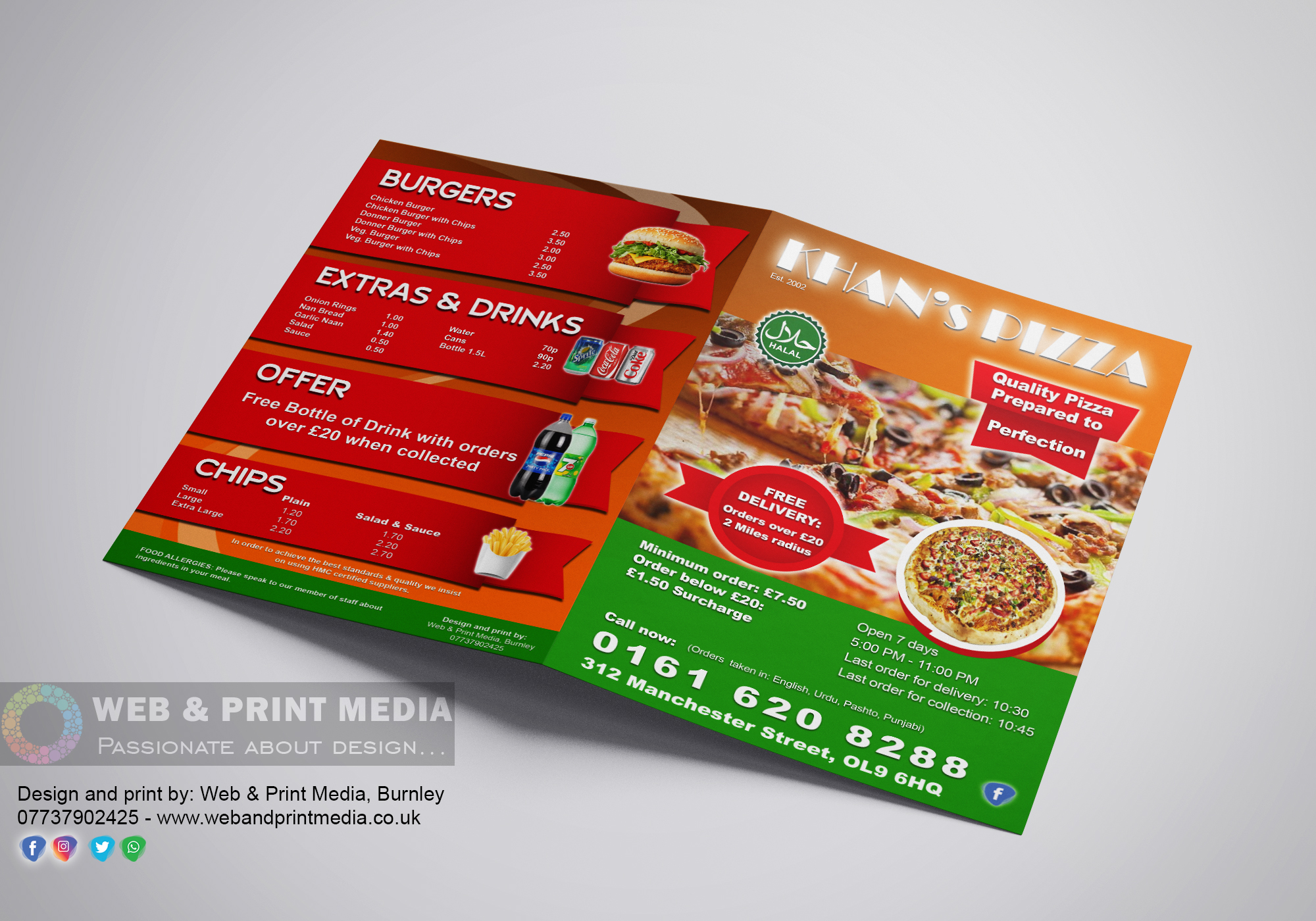 Takeaway menu leaflet — designed and printed by us